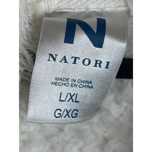 Natori Women’s Large Sherpa Plush Robe WhiteTeddy Bear Short Belted Pockets - Picture 3 of 5